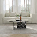 Table basse ronde moderne, plateau en faux marbre brillant