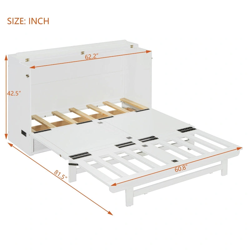Lit escamotable avec grand tiroir, ports USB et prises de courant