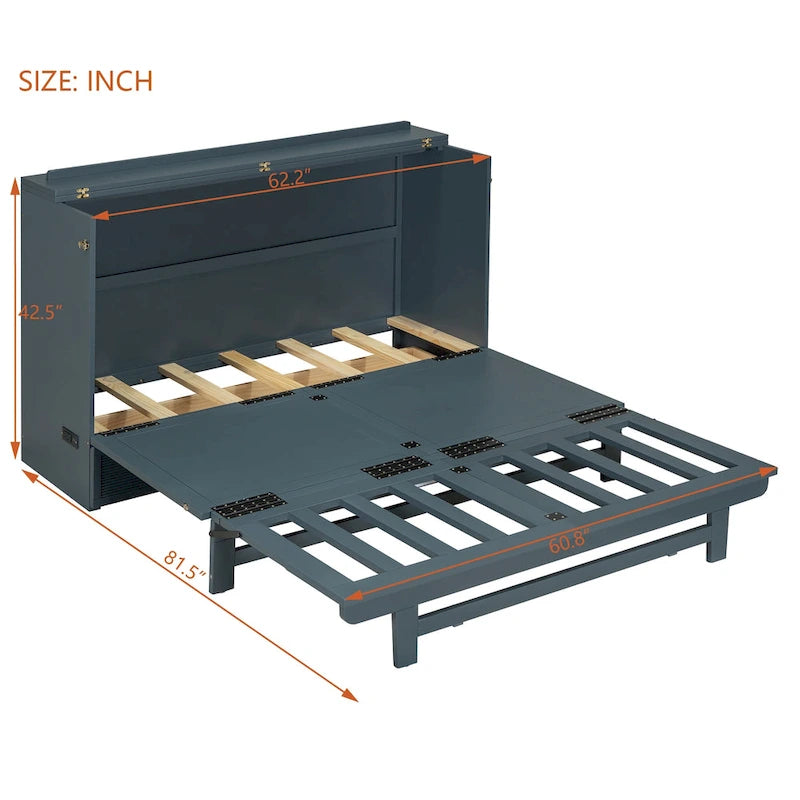 Lit escamotable avec grand tiroir, ports USB et prises de courant