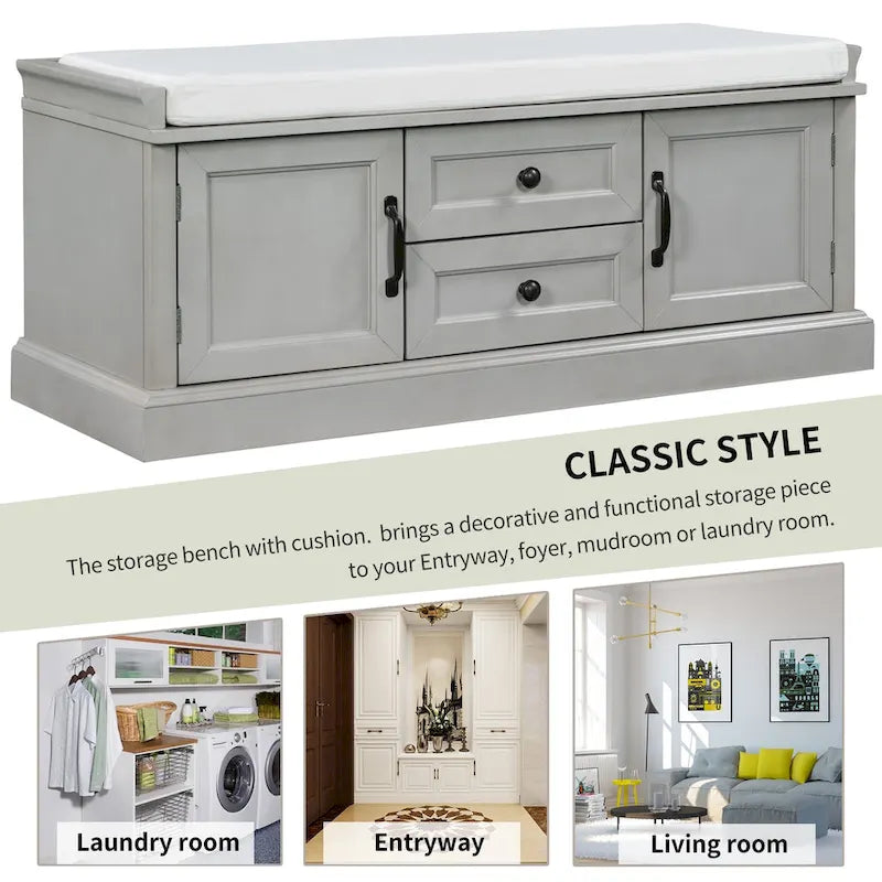 Banc de rangement moderne Tiroirs de rangement Portes d'armoire