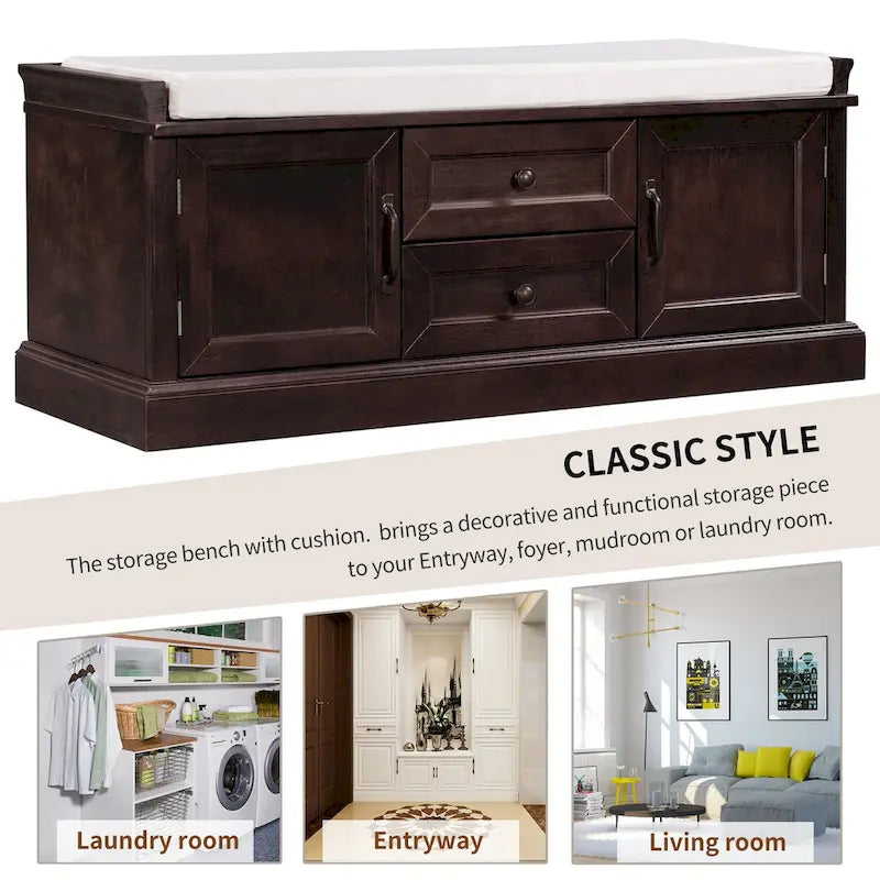 Banc de rangement moderne Tiroirs de rangement Portes d'armoire