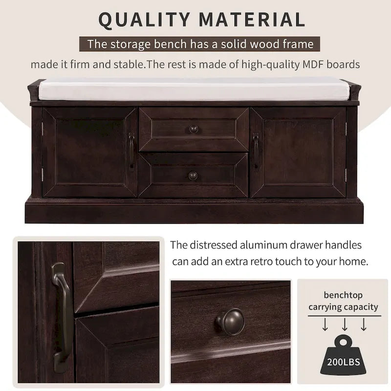 Banc de rangement moderne Tiroirs de rangement Portes d'armoire