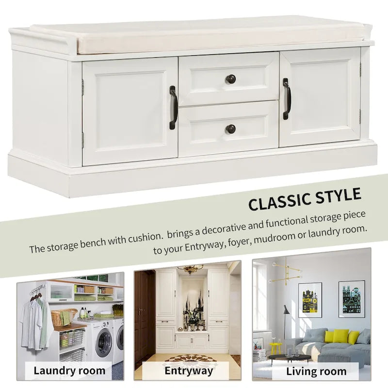 Banc de rangement moderne Tiroirs de rangement Portes d'armoire