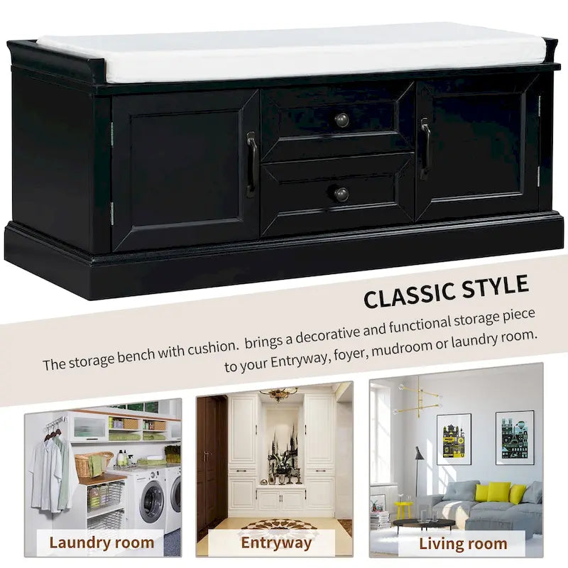 Banc de rangement moderne Tiroirs de rangement Portes d'armoire