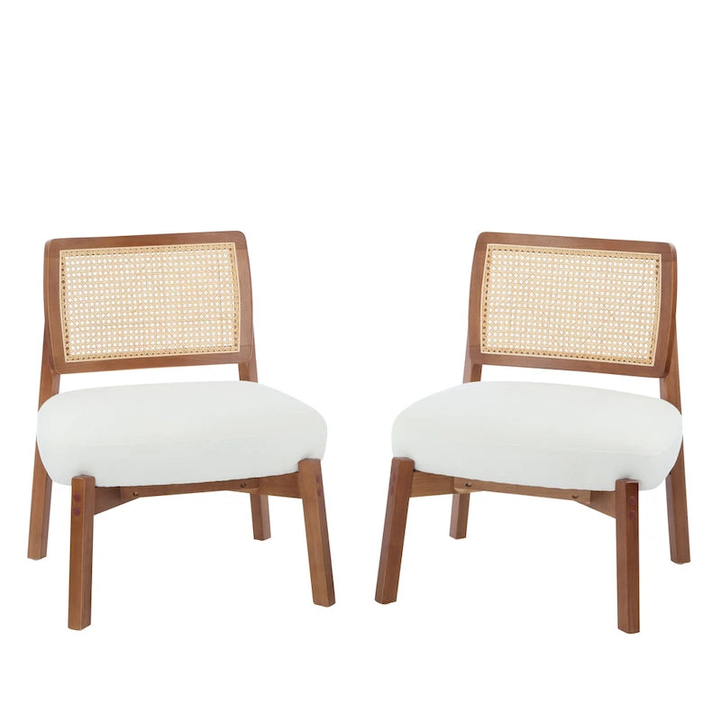 Fauteuil moderne beige avec dossier tissé, cadre en bois robuste