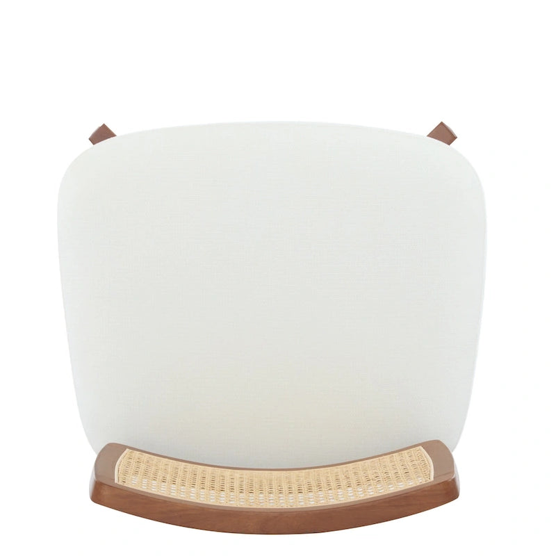 Fauteuil moderne beige avec dossier tissé, cadre en bois robuste