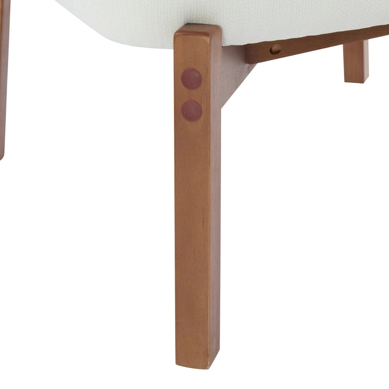 Fauteuil moderne beige avec dossier tissé, cadre en bois robuste