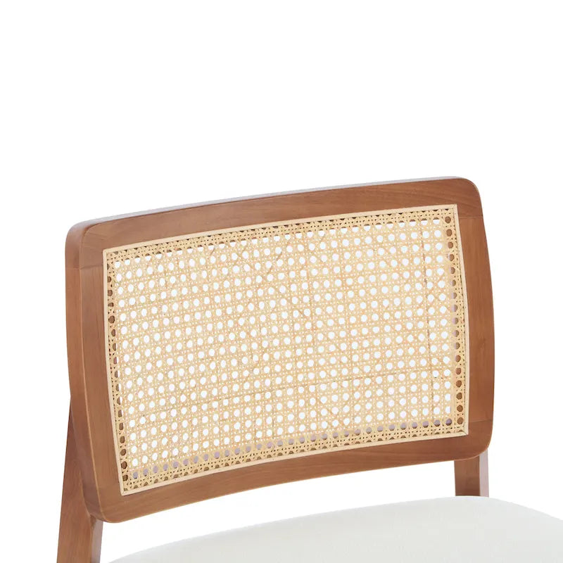Fauteuil moderne beige avec dossier tissé, cadre en bois robuste
