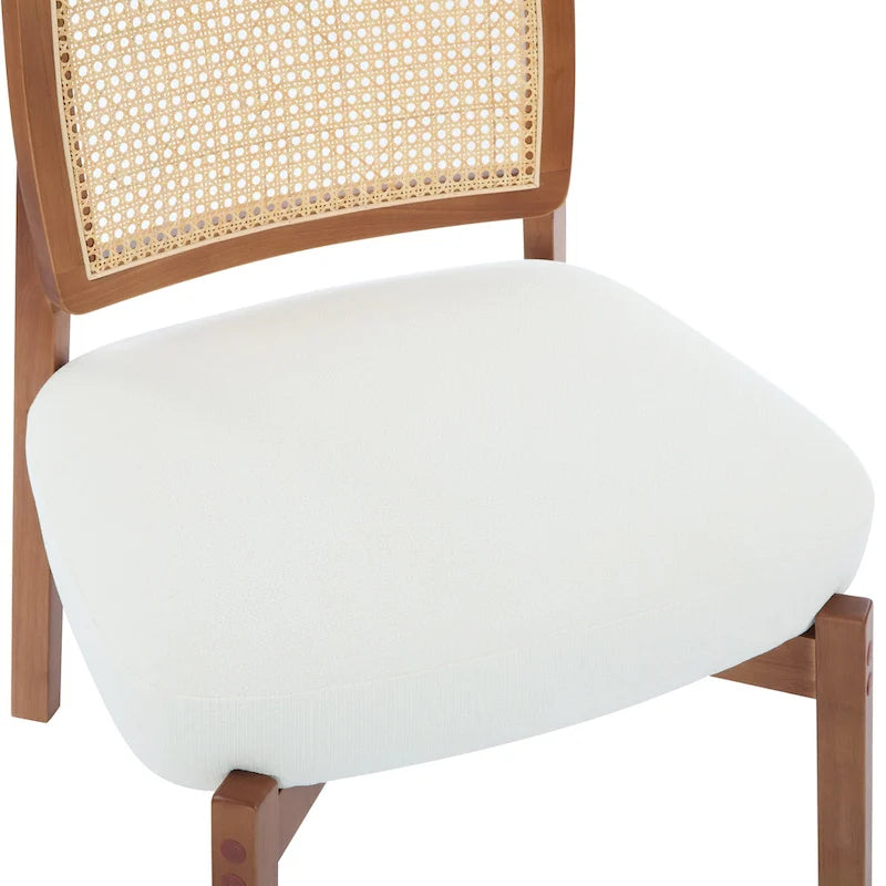 Fauteuil moderne beige avec dossier tissé, cadre en bois robuste
