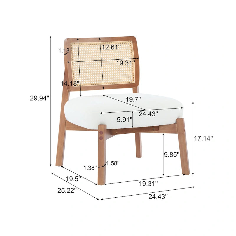 Fauteuil moderne beige avec dossier tissé, cadre en bois robuste