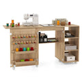 Table de machine à coudre en rotin avec porte en rotin, 18 chevilles de rangement