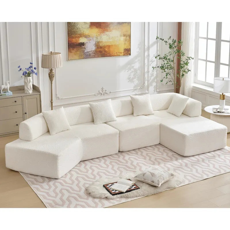 Canapé modulaire en bouclette surdimensionné en forme de L