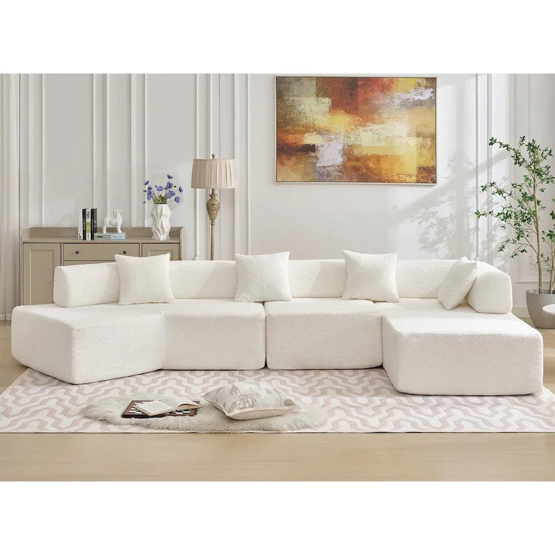 Canapé modulaire en bouclette surdimensionné en forme de L