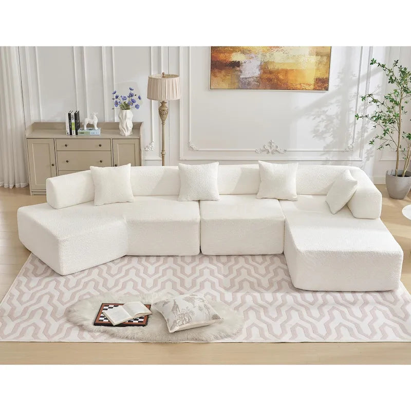 Canapé modulaire en bouclette surdimensionné en forme de L