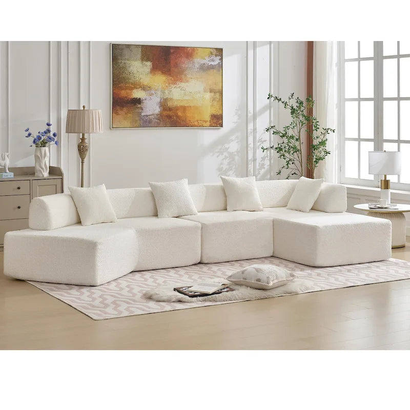Canapé modulaire en bouclette surdimensionné en forme de L
