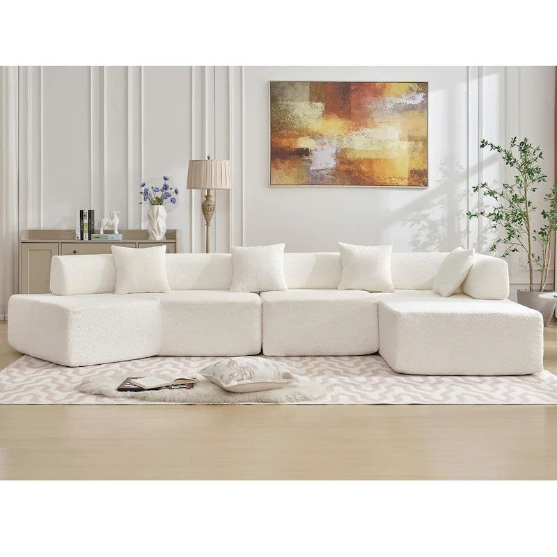 Canapé modulaire en bouclette surdimensionné en forme de L
