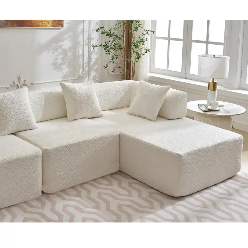 Canapé modulaire en bouclette surdimensionné en forme de L