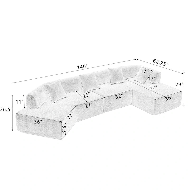 Canapé modulaire en bouclette surdimensionné en forme de L
