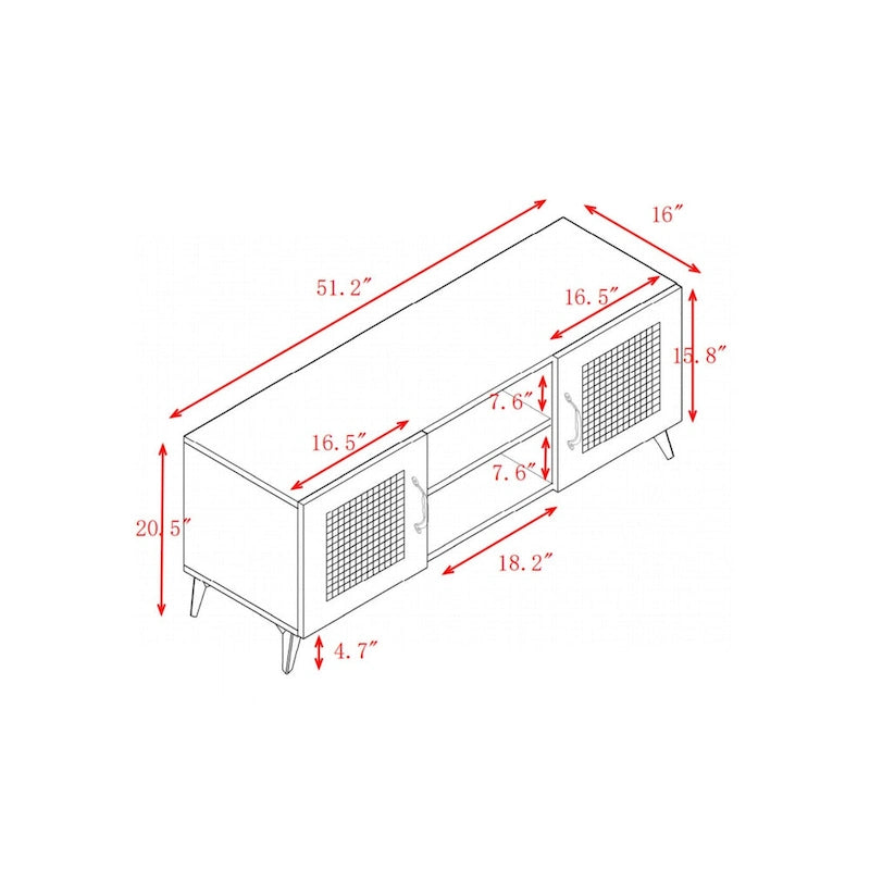 Meuble TV en Chêne et Rotin, Meuble de Rangement, Centre de Divertissement