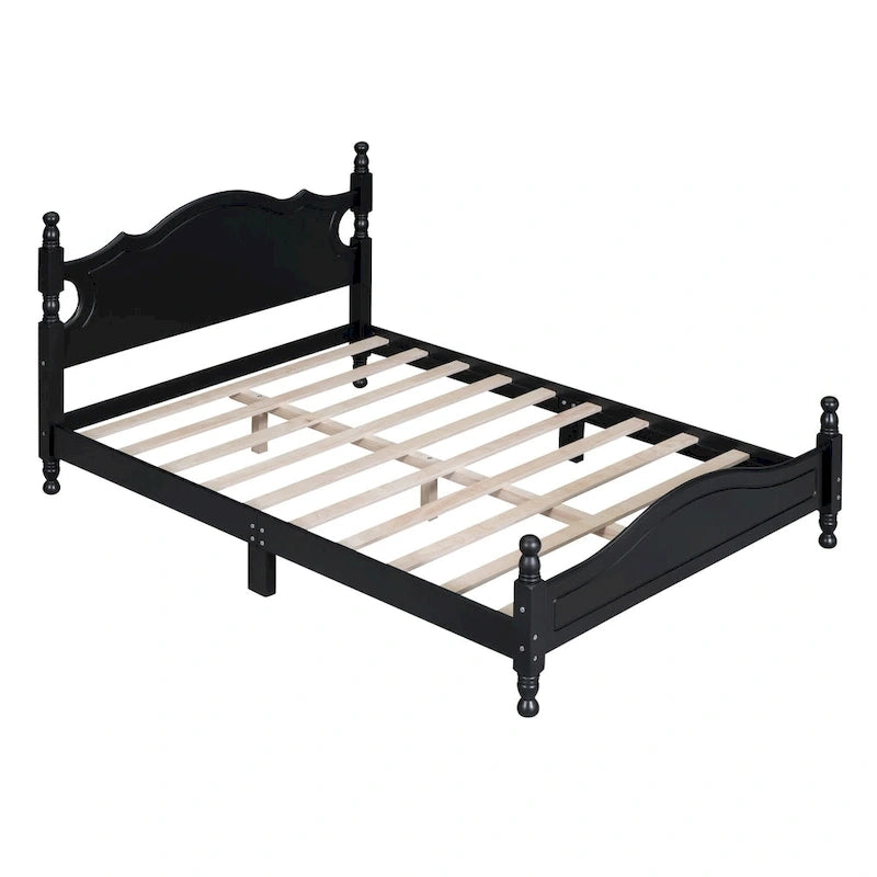 Lit plateforme en bois noir au design rétro