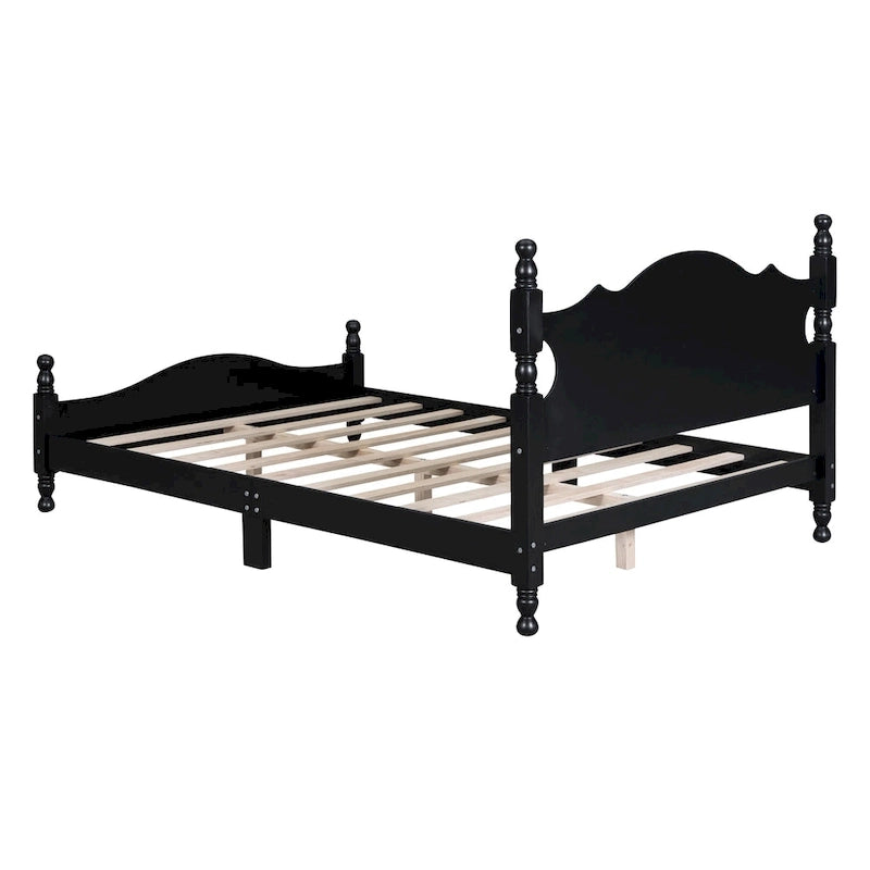Lit plateforme en bois noir au design rétro
