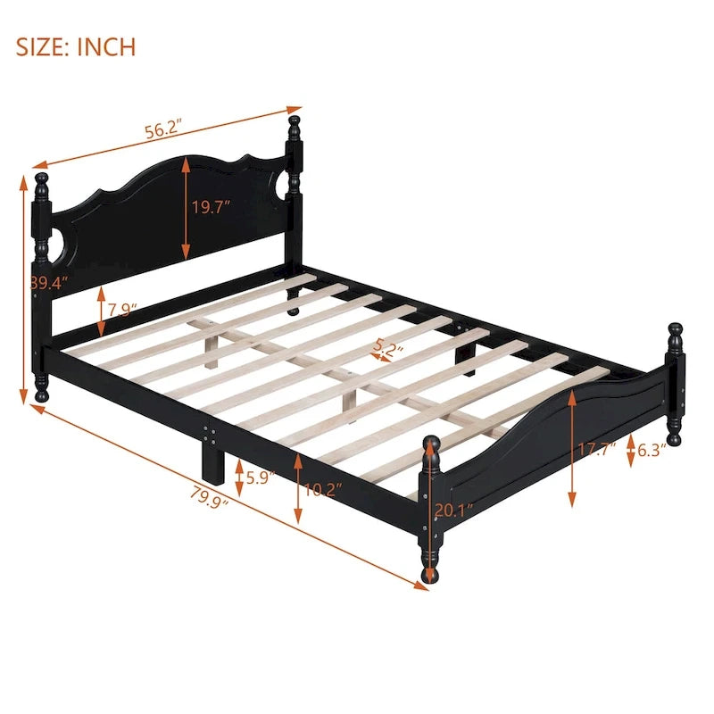 Lit plateforme en bois noir au design rétro