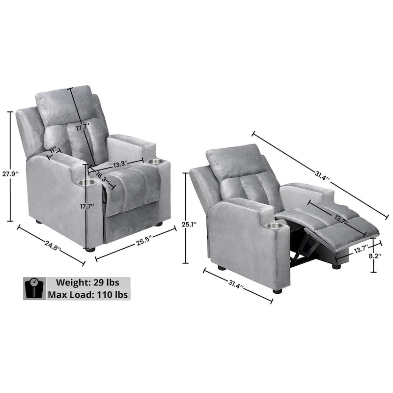 Fauteuil inclinable pour enfants de luxe avec repose-tête en microfibre