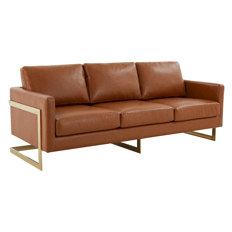 Canapé moderne en cuir tapissé avec cadre doré