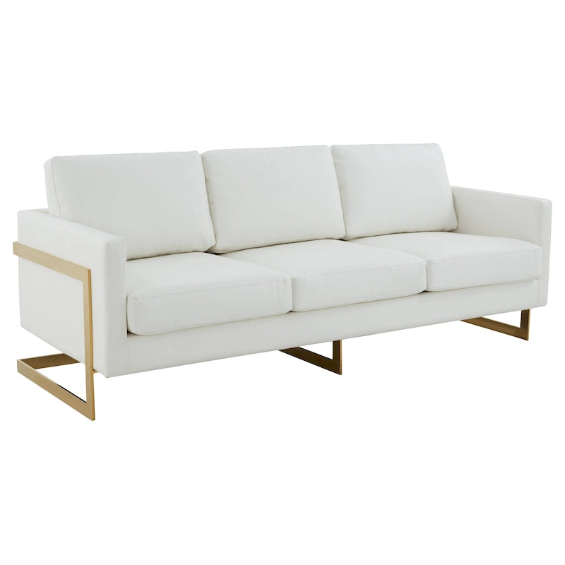 Canapé moderne en cuir tapissé avec cadre doré
