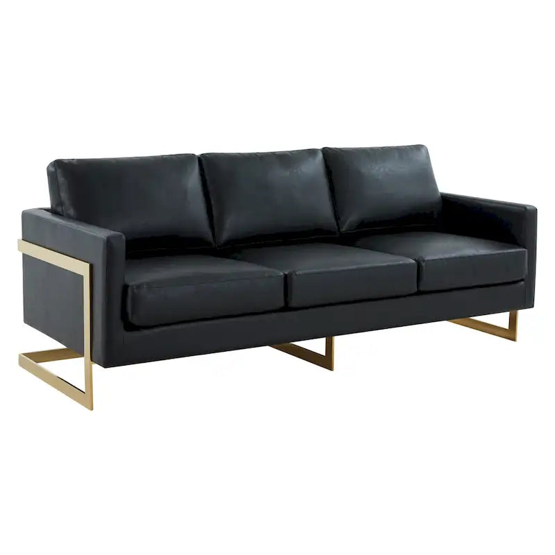 Canapé moderne en cuir tapissé avec cadre doré