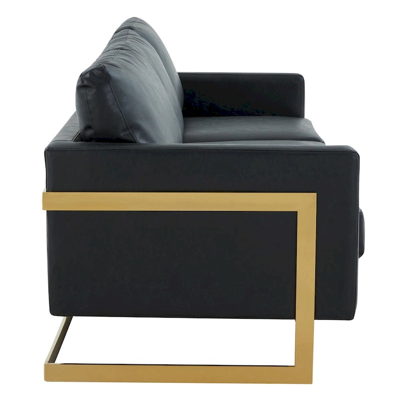 Canapé moderne en cuir tapissé avec cadre doré