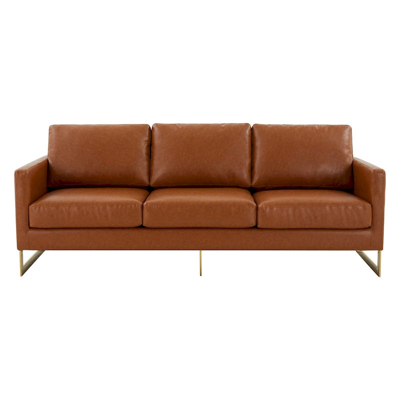 Canapé moderne en cuir tapissé avec cadre doré