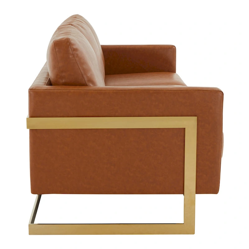 Canapé moderne en cuir tapissé avec cadre doré