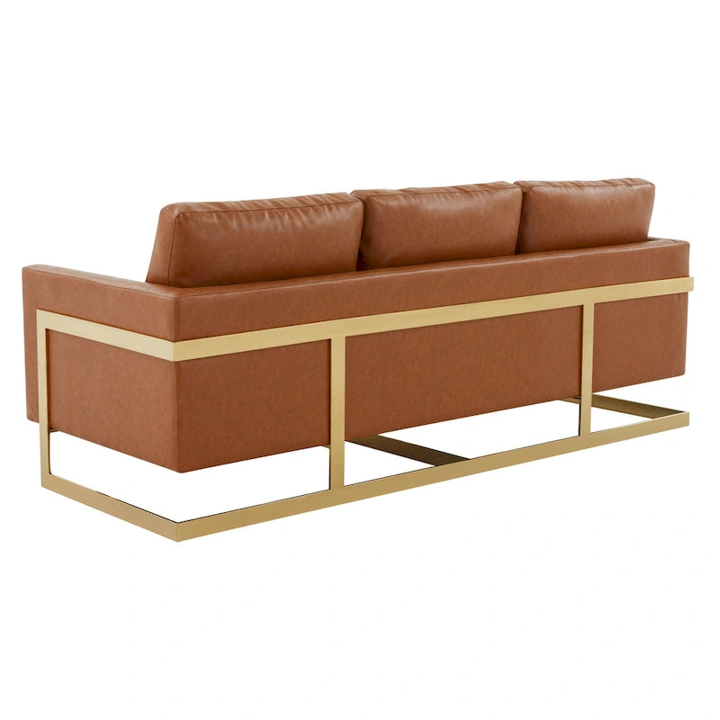Canapé moderne en cuir tapissé avec cadre doré