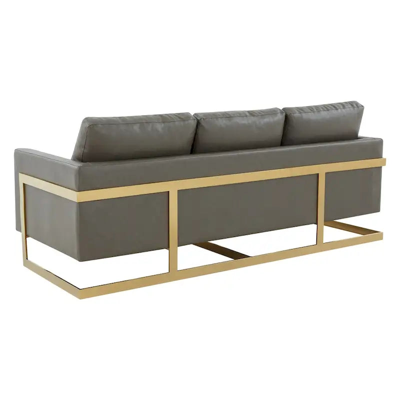 Canapé moderne en cuir tapissé avec cadre doré