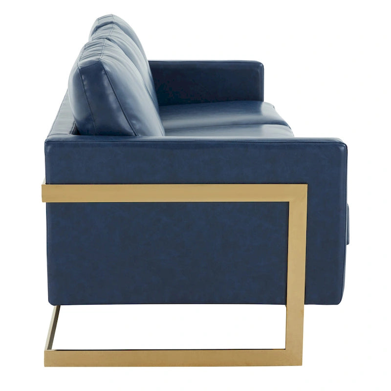 Canapé moderne en cuir tapissé avec cadre doré