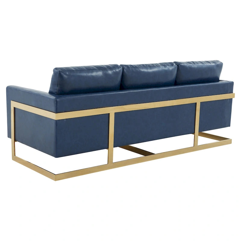 Canapé moderne en cuir tapissé avec cadre doré