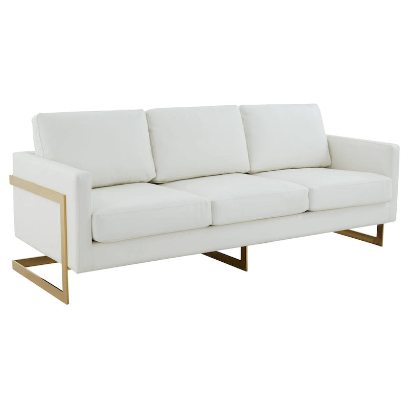 Canapé moderne en cuir tapissé avec cadre doré