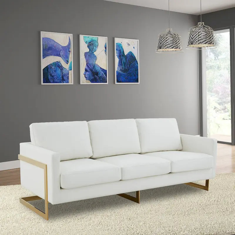 Canapé moderne en cuir tapissé avec cadre doré