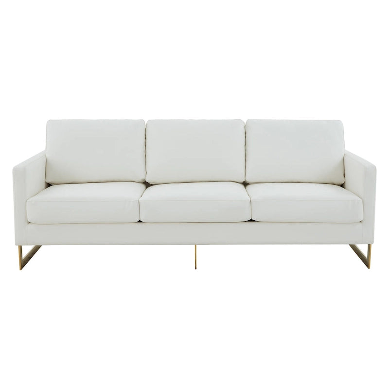 Canapé moderne en cuir tapissé avec cadre doré