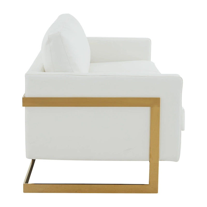 Canapé moderne en cuir tapissé avec cadre doré