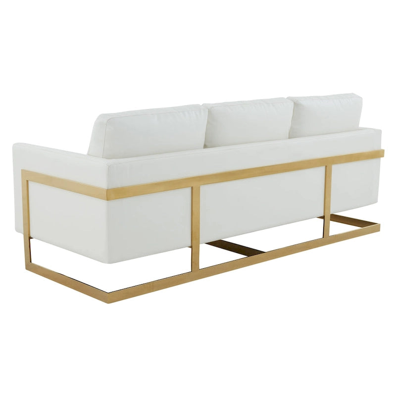 Canapé moderne en cuir tapissé avec cadre doré
