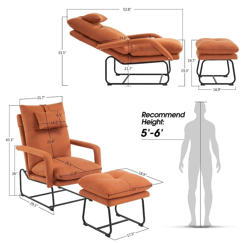Fauteuil inclinable d'appoint avec Ottomane, Fauteuils avec Dossier réglable Chambre à coucher