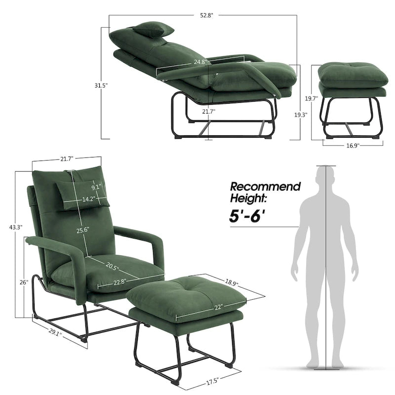 Fauteuil inclinable d'appoint avec Ottomane, Fauteuils avec Dossier réglable Chambre à coucher