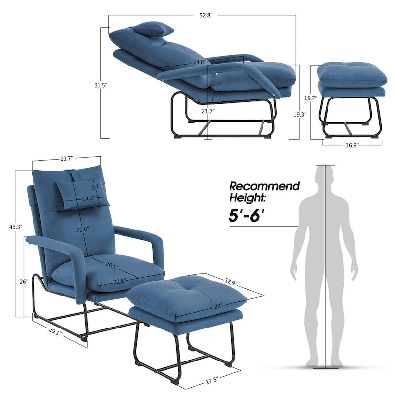 Fauteuil inclinable d'appoint avec Ottomane, Fauteuils avec Dossier réglable Chambre à coucher