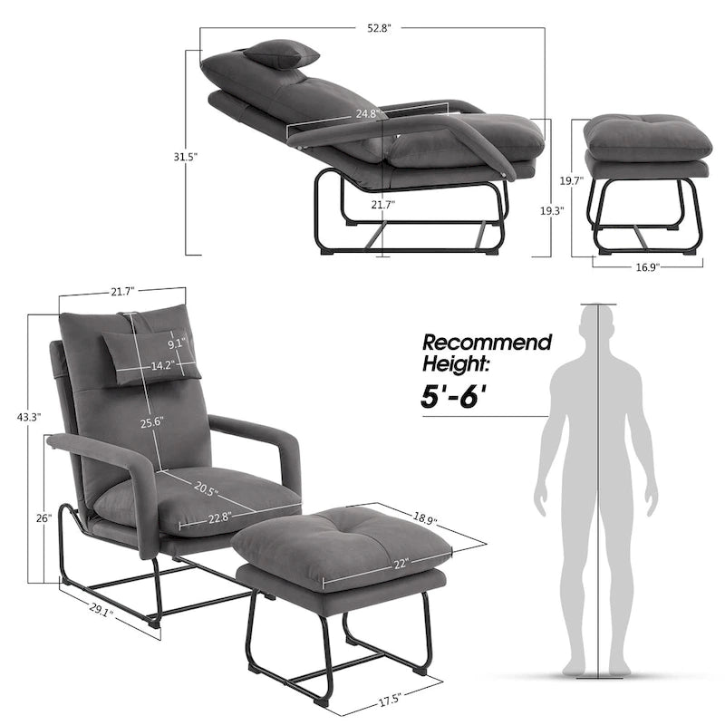 Fauteuil inclinable d'appoint avec Ottomane, Fauteuils avec Dossier réglable Chambre à coucher