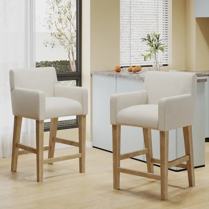 Tabourets de comptoir en bois rembourrés en tissu