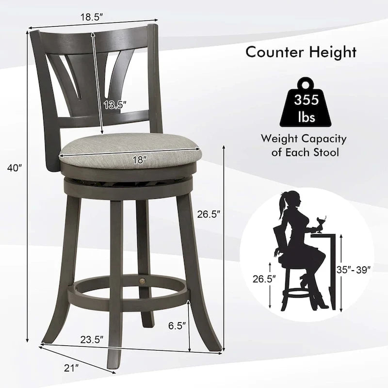 Tabouret de bar pivotant en bois d'hévéa hauteur comptoir