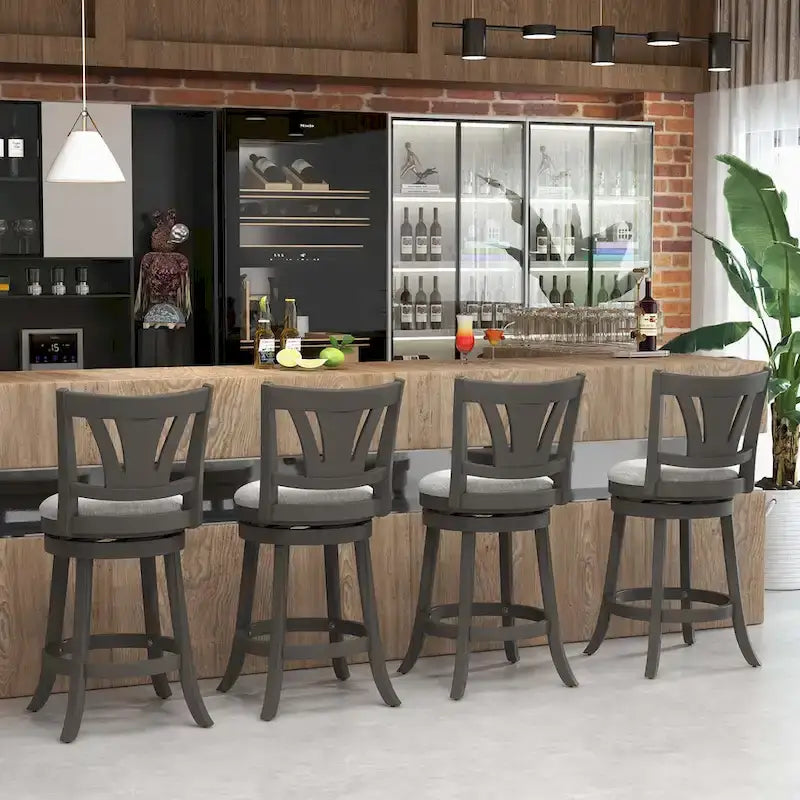 Tabouret de bar pivotant en bois d'hévéa hauteur comptoir