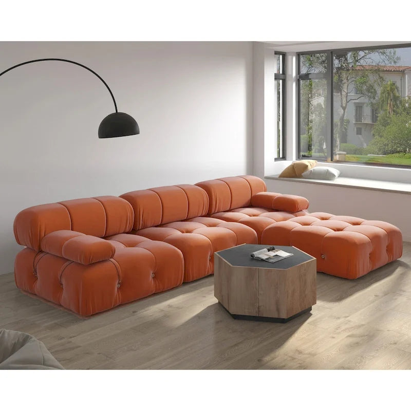 Canapé modulable réversible en velours avec ottomane